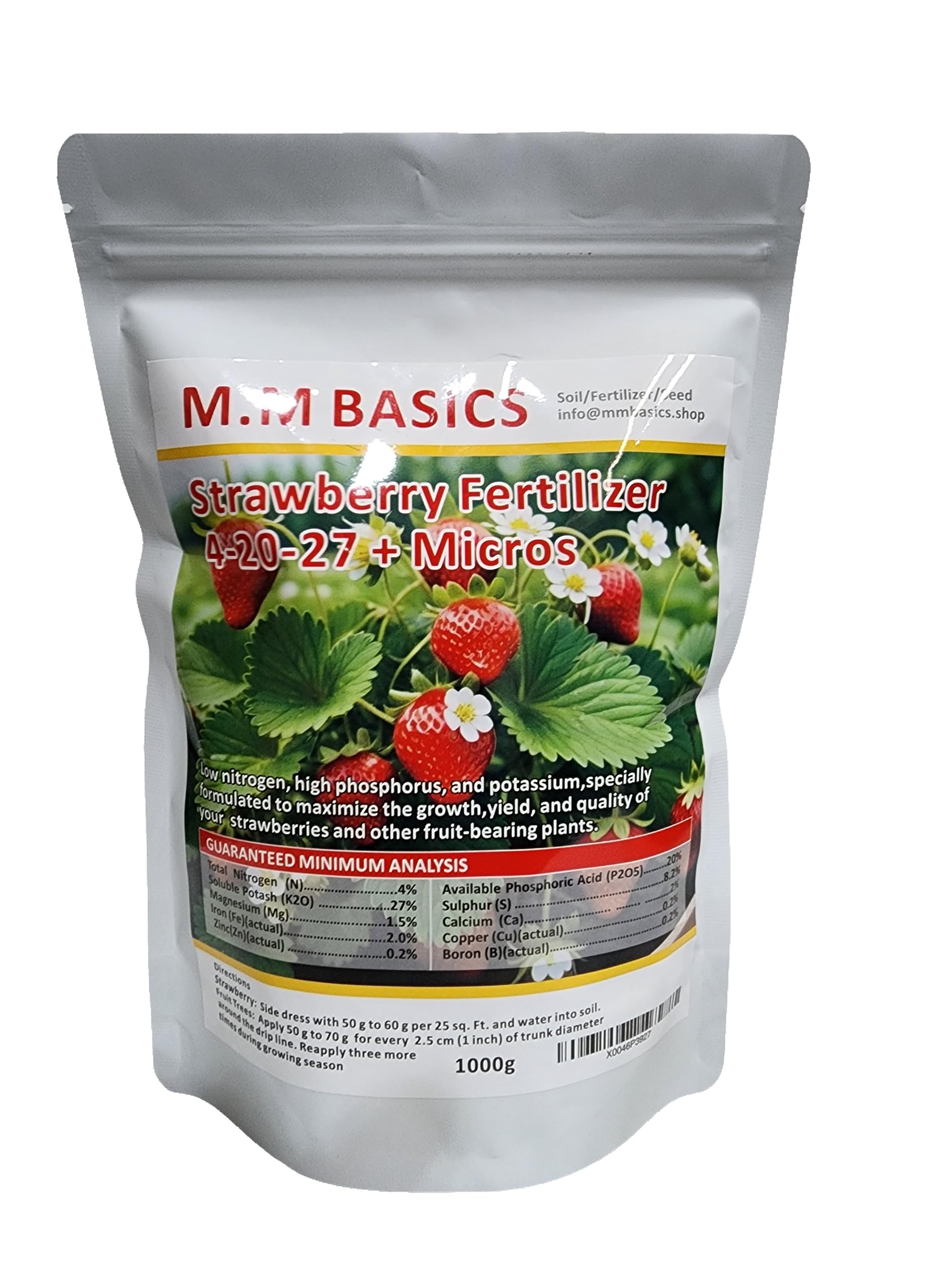 Strawberry Fertilizer NPK 4-20-27 + Micros, Low nitrogen